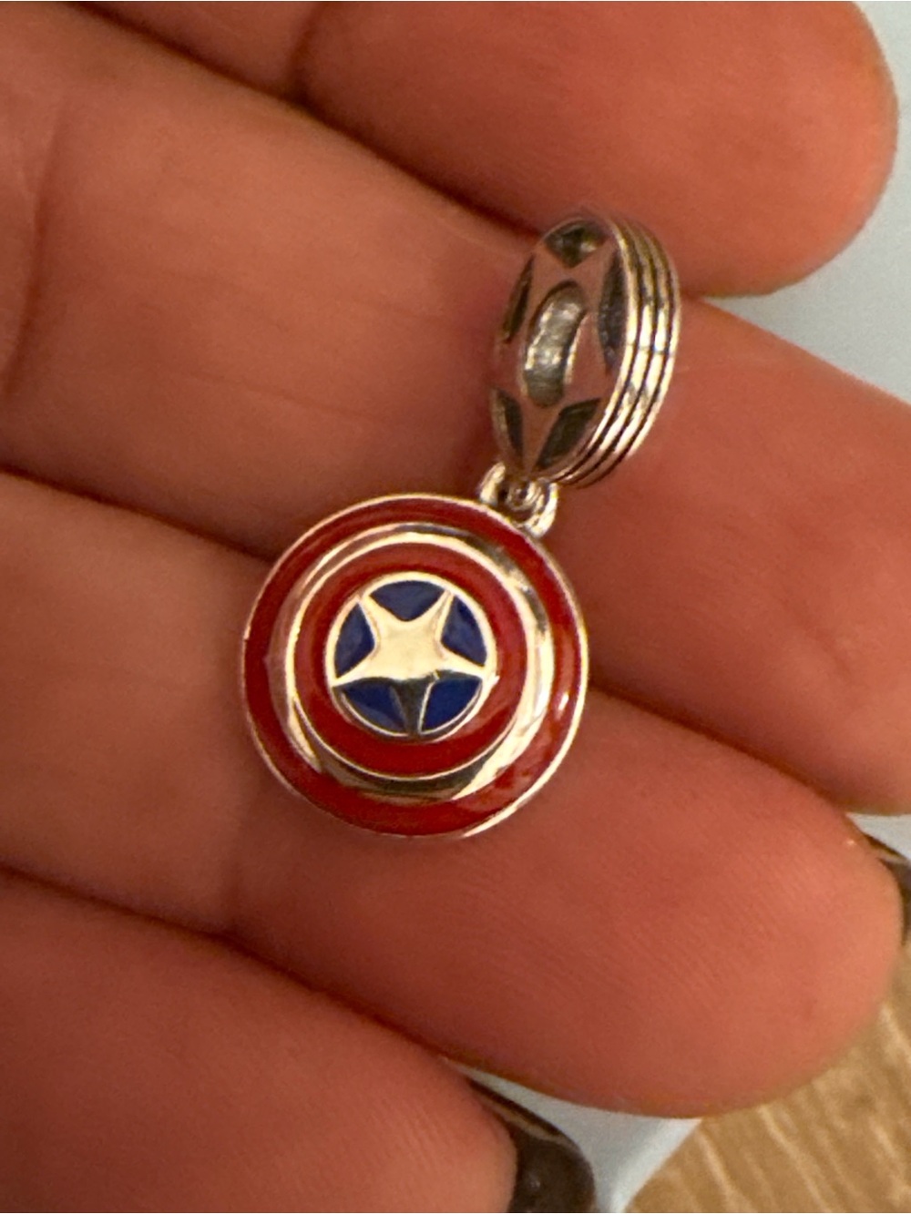 Silver Star Shield Charm Pendant in Red and Blue